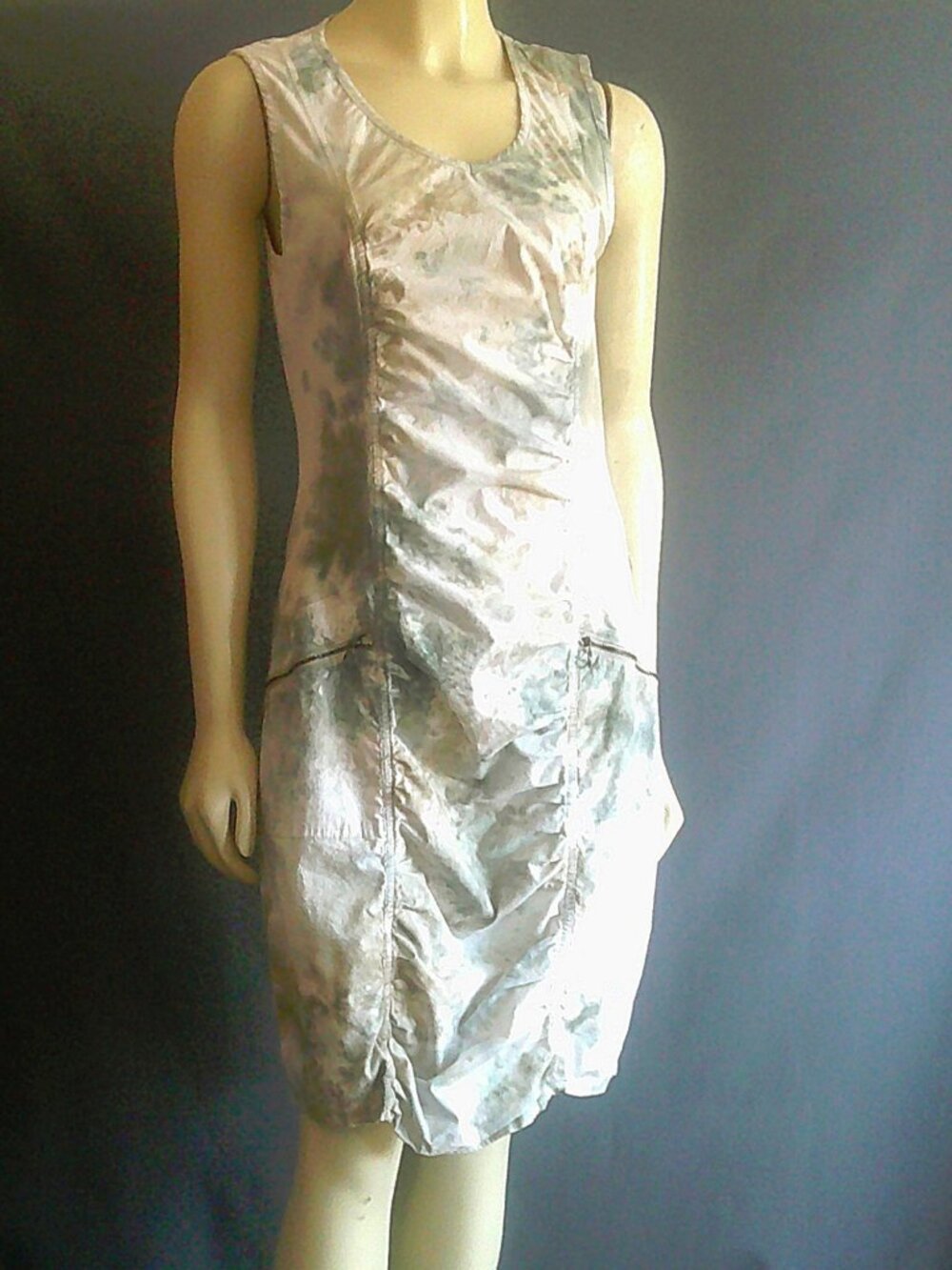 XCVI Sleeveless Teal Green Brown Tie Dye Cotton Gathered Dress Sm